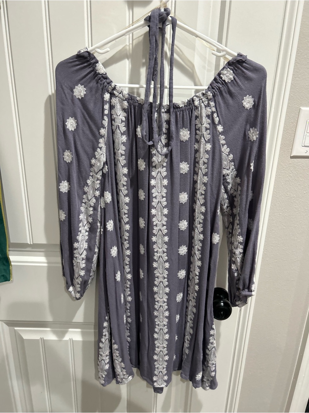Umgee Grey Off-Shoulder Embroidered Tunic Dress